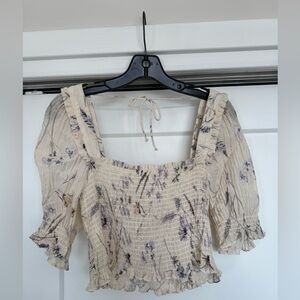 H&M Cream Floral Smocked Blouse